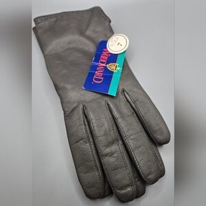 Woodward Faux Leather Gloves Gray Lambswool & Cashmere Lining Sz 7 NWT